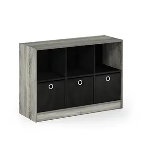 6-Cube Horizontal Composite Wood Bookcase, 3x2 Cube Storage Shelf with Bins, 11.9x31.6x23.6 in, Some Assembly Required, for Living Room & Bedroom Organization, French Oak