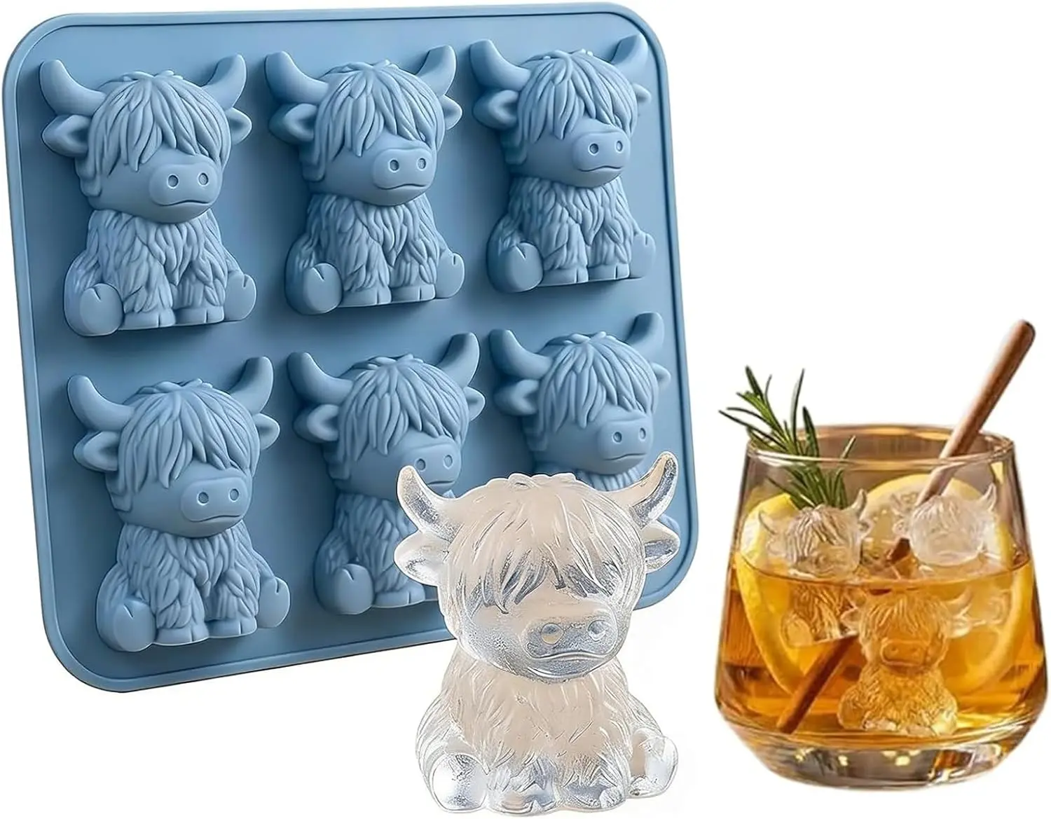 Mini Highland Cow Ice Cube Mold,3d Cute Silicone Ice Tray For Whiskey Cocktails Coffee