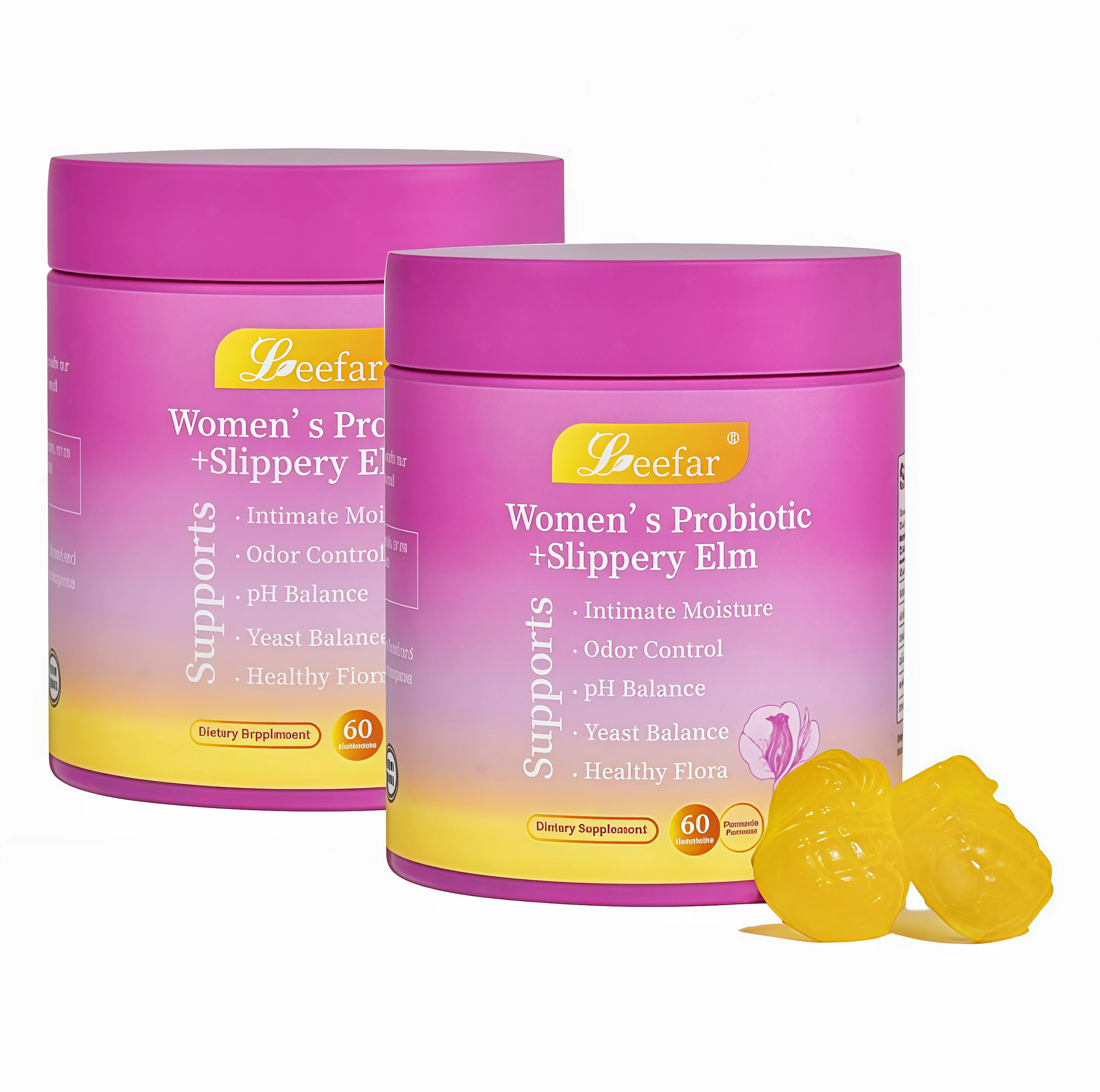 2 Pack LEEFAR Her Probiotics Gummies RT - All in One Solution with Slippery Elm and Prebiotics & Lactobacillus Probiotic Blend for Women's pH Balance and Dryness Hawaiian Pineapple Gummies Dietary Supplement
