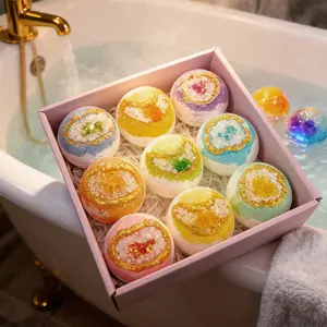 Natural Crystal Sea Salt Essential Oil Bath Bomb - 9-Pcs SPA Bath Bomb Gift Box: Natural Essential Oil, Crystal & Sea Salt for Skin Care & Relaxation