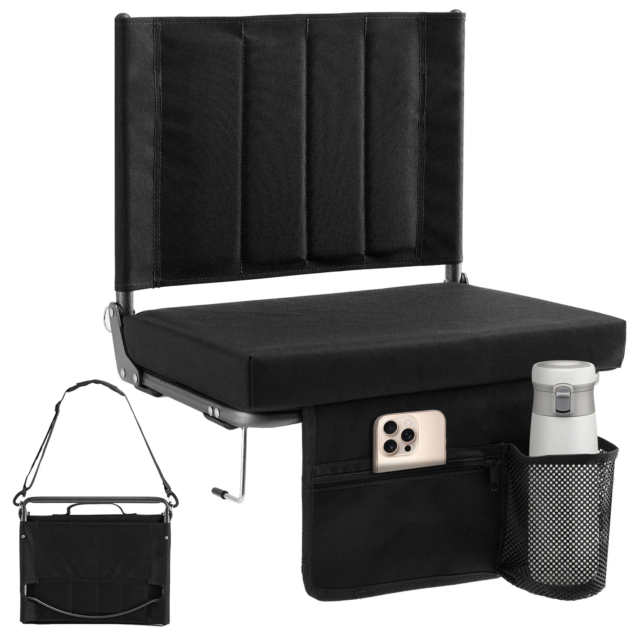 DUMOS Stadium Seats with Back Support, 3.15" Thick Padded Bleacher Chairs, Large Portable Folding Comfortable Seat with 2 Pockets & Hooks for Sports Events, Concerts, Outdoor Activities