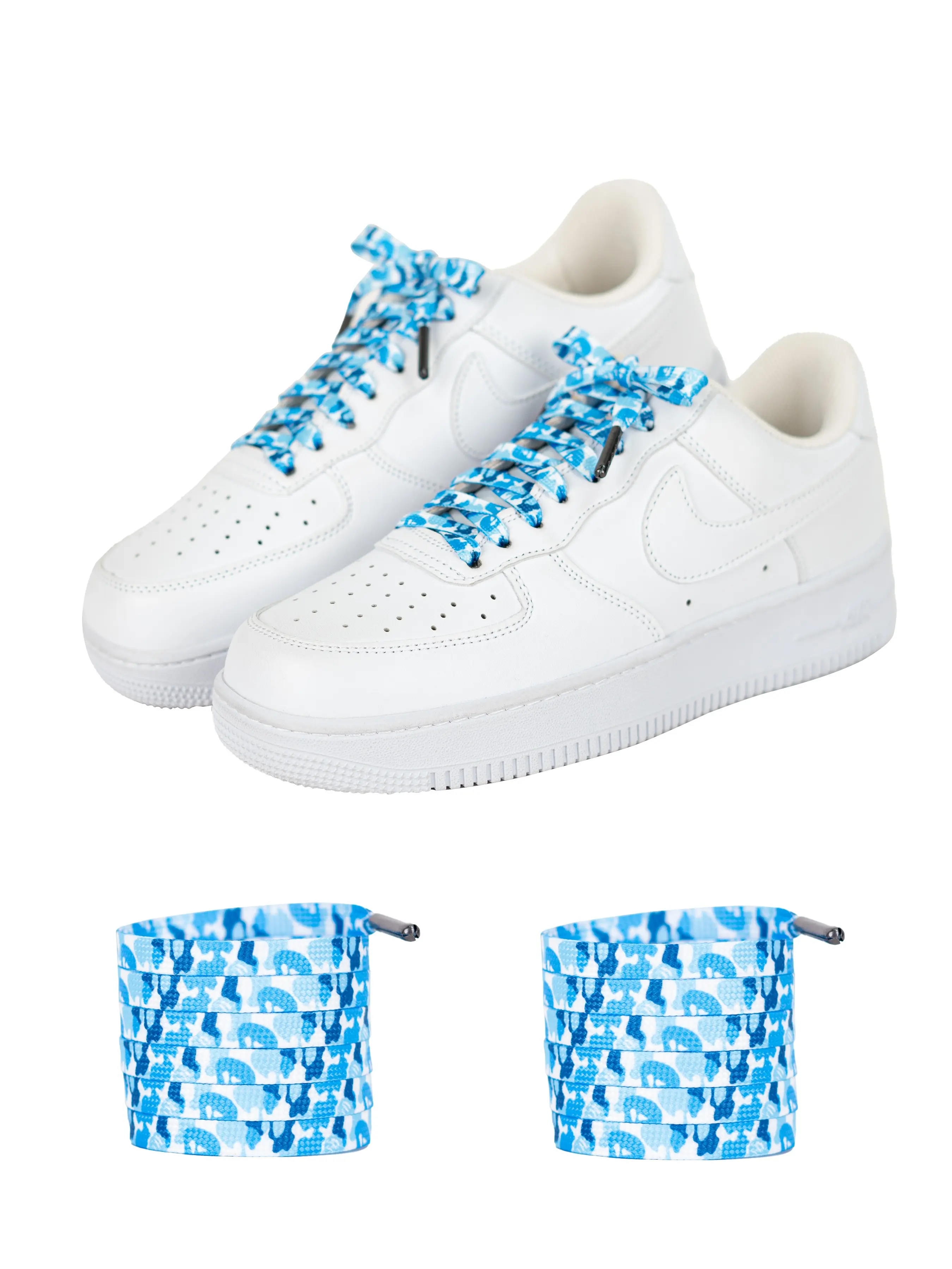 Metal Head Blue Camo Flat Wide Shoelaces, Casual Print Design, Suitable for Daily Wear & Sports, All Seasons Use, Footwear Lace, Shoe Laces For Sneakers, Shoe Strings For Sneakers