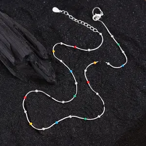 Rainbow Bean Chain Necklaces For Women Girls Silver  Female Chokers Jewelry collares para mujer