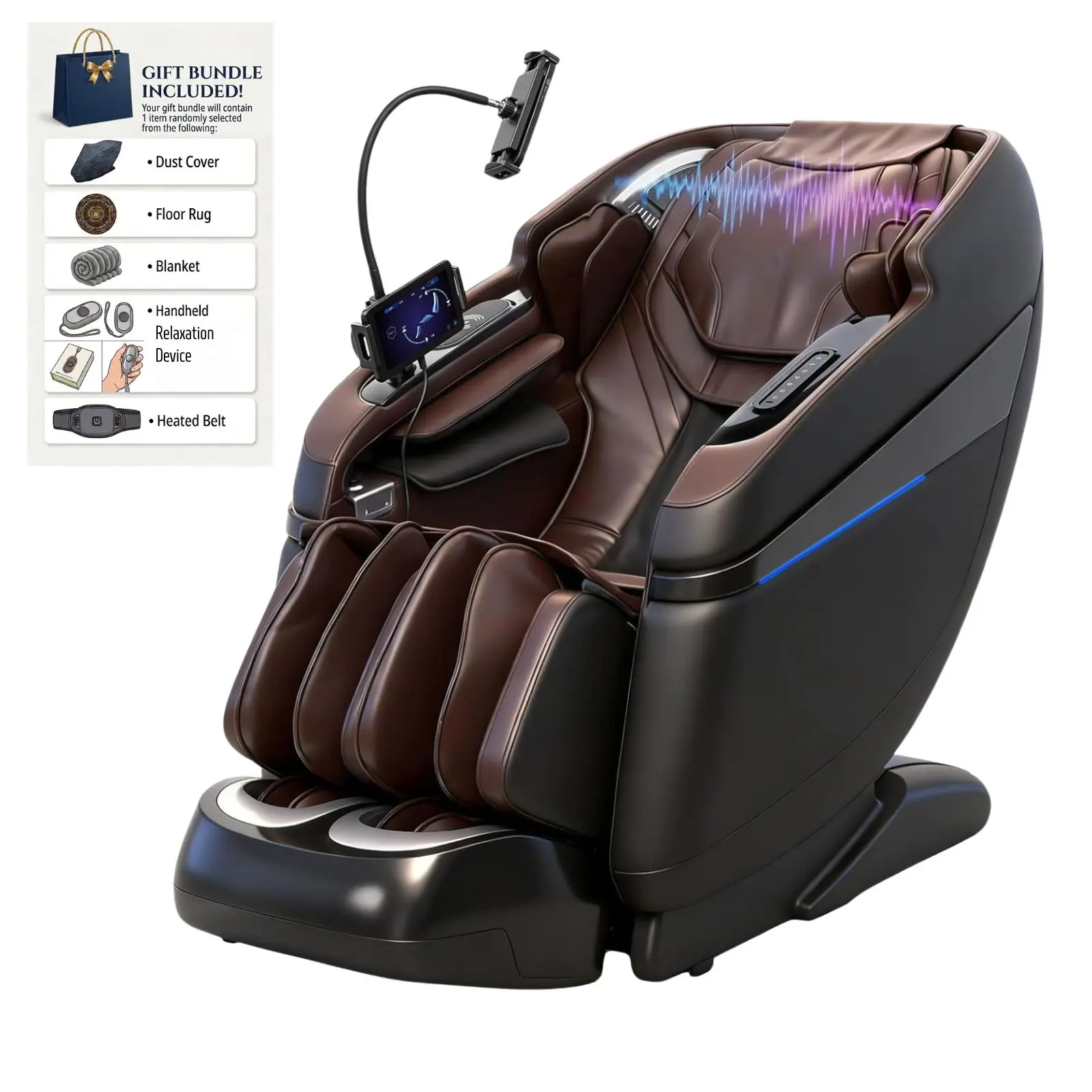 3xRelax Massage Chair BV-4 4D Rollers Music Rhythm Massage, Massage to Your Music, Full Body Shiatsu, Zero Gravity, Heated Legs & Feet, AI Voice, Bluetooth, Body Scan, Rollers Adjustable, Dark Brown/White