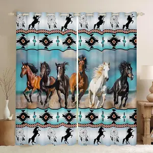 Feelyou Blackout Curtains - Teal Southwestern Native Aztec, Western Animal Motifs, Ethnic Tribe Feather, Bohemian Dreamcatcher Design - Bedroom Curtains