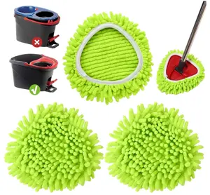 3 Pack Chenille Mop Head Replacements: Compatible with Ocedar Easywring 1 Tank System - Microfiber Spin Mop Refill Accessories - Reusable for Floor Cleaning Green