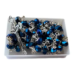 Catholic Deep Dark Blue Jerusalem Crystal Rosary
