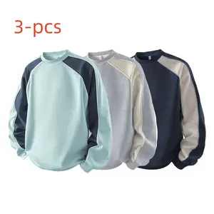 Color-block contrast sweatshirt for men — new autumn loose-fit sports top; casual base layer; trendy brand crewneck sweatshirt; men’s spring patchwork loose long-sleeve sweatshirt with a structured design; comfortable, breathable fabric; suitable for ever