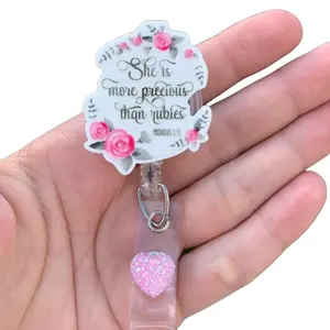She is Precious Than Rubies Bible Quote Badge Reel Card Holder