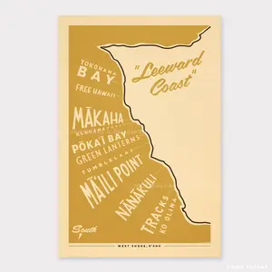 Leeward Coast Oahu Surf Map - 12x18 Hawaii Travel Print
