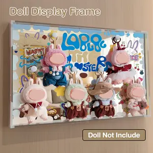 Acrylic Doll Figures Display Frame Compatible with LABUBU, 3D Mirror Blind Box Display Stand, Wall-Mounted Doll Storage Case Perfect for Collectibles & Home Decor, Versatile Wall Art & Desktop Organiser (Doll Not Included)