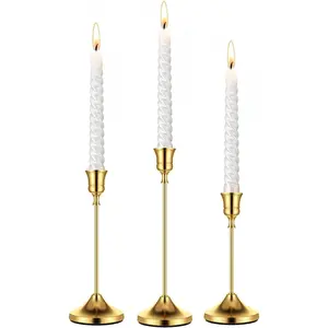 Gold Taper Candle Holders for Pillar Candles, Brass Candlestick Holders, Skinny Candle Holder Decor for centros de mesa Table Centerpiece