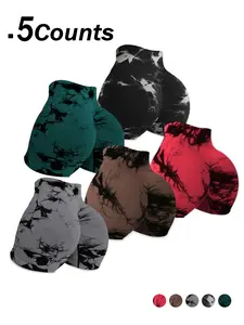 Set of 5 women’s high-stretch seamless outdoor sports shorts—ideal for gym workouts and cycling; butt-lifting, waist-cinching tie-dye shorts.