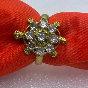 Panchadhatu Turtle Ring Size 7 - Elegant Gold-Plated Radiant Center Stone Sparkling Halo Design for Special Occasions