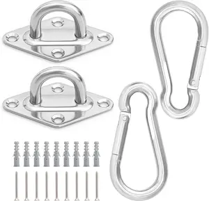 Aheucndg Hammock Hooks 2 Pack, 1100 Lb Holding Capacity Heavy Duty Hammock Hanging Kit, M8 Pad Eye Hanging Hooks for Outdoor Indoor Activity (Silvery)
