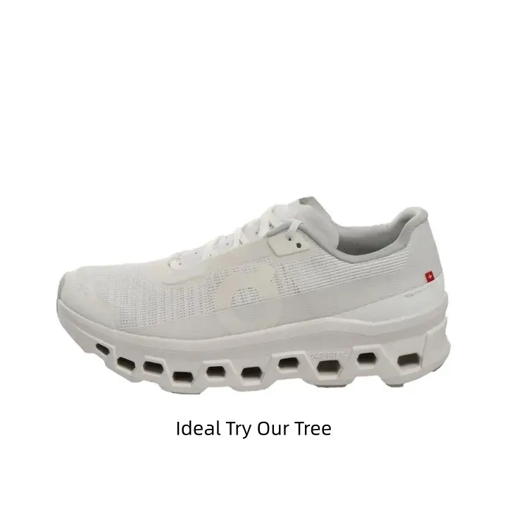All white perforated mesh ultra thick hollow cloud cushion long distance running sneakers hollow cut non slip rubber outsole men women marathon training sports shoes