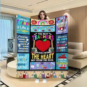Teacher Heart Quote Patchwork Flannel Blanket, Multifunctional Camping Travel Throw, Room Decoration Blanket, All Seasons Gift, Heartfelt Gift Blanket, Teacher Appreciation Blanket