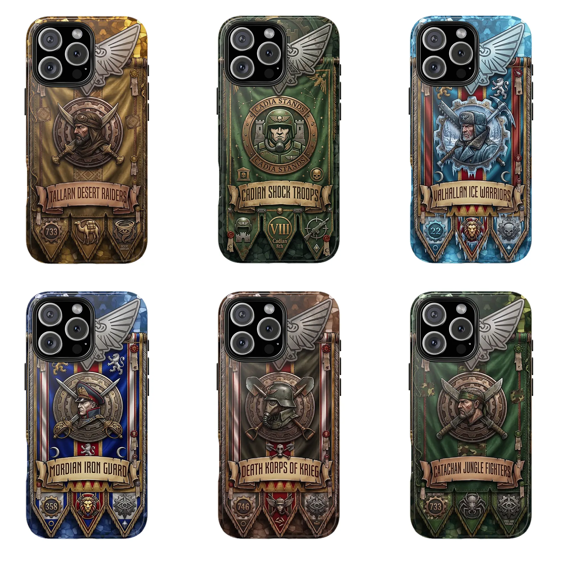 Warhammer 40K Astra Militarum Imperial Guard Regiment Banner Phone Cases - Choose from Cadian Shock Troops, Death Korps of Krieg, Catachan Jungle Fighters, Valhallan Ice Warriors, Mordian Iron Guard, or Tallarn Desert Raiders