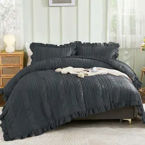 Comforter Set,Dark Grey Boho Comforter Set ,Shabby Chic  Set for Bed, 3 count Soft Lightweight Farmhouse Comforter for All Season 90"90"