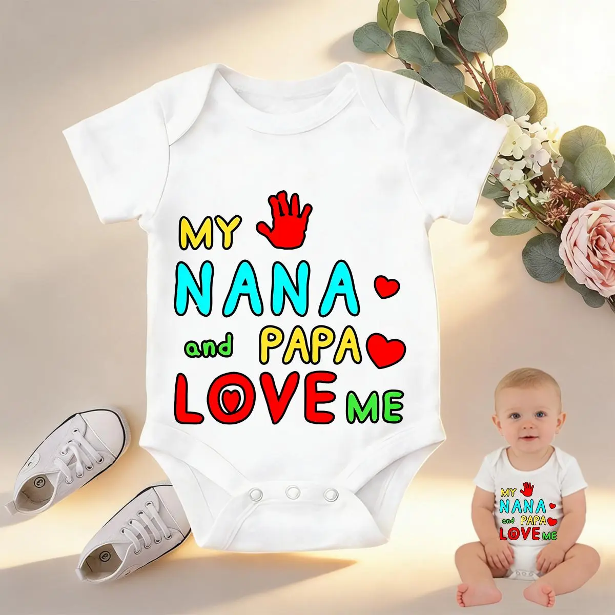 My Nana And Papa Love Me Baby Bodysuit Casual Short SleeveRomper Crew Neck Outfit for Baby Boys & Girls  New Parent Gift Baby Set Cute & Adorable Comfort Baby Clothes for Outdoor Daily Wear