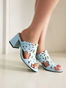 Women's Floral Hollow Out Sandals, Square Toe Chunky Heel Not Fatigue-Resistant Mules, Vintage Style Outdoor Wear Shoes