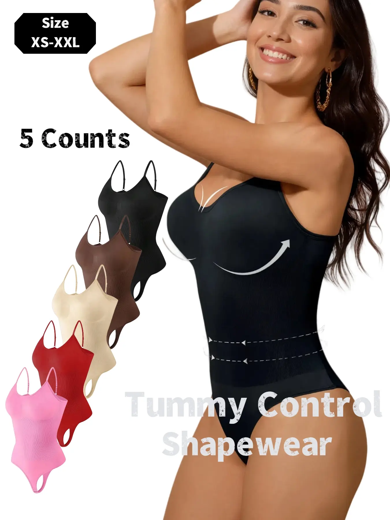 Women's Solid Color Round Neck Shapewear Bodysuit, Tummy Control Butt Lifting Shaper, High Stretch Fashion Shapewear for Daily Wear, Compression, Tummy Tuck Shaper, Women's Seamless Shapewear, Underwear, Womenswear, Faja Compression Shapewear