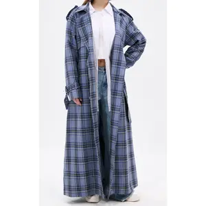 HOBBS-BLUE PLAID TRENCH JACKET