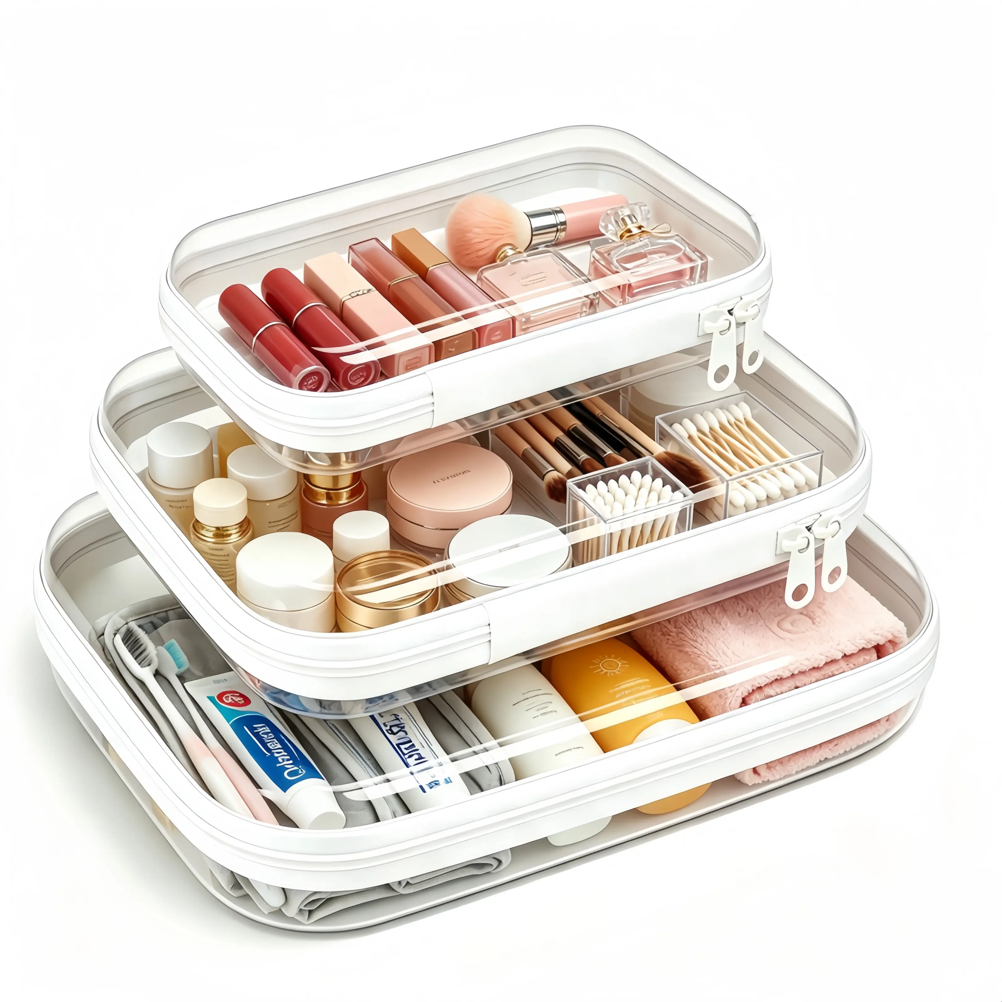【PET 90S Thickened Version】 Clear Organizer Storage Box Clear Hard Zipper Case PET Plastic CLear Storage Containers for Tools & Small Objects Girl Stuff Portable Travel Organizer Set Makeup Organizer Jewelry Box Toy Storage Bins High Transparency