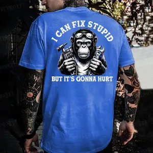 Monkeysober 100% Cotton Men's Suitable For All Seasons I Can Fix Stupid But It's Gonna Hurt Monkey Casual Funny Ironic Fashion Pure Cotton Gift Giving Printed T-shirt