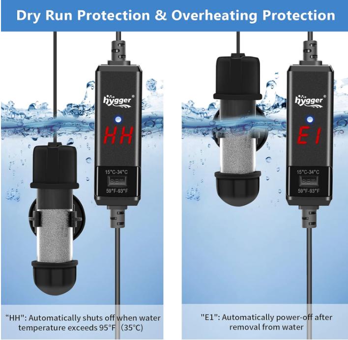 hygger Small Aquarium Betta Heater, Submersible Fish Tank Heater 10W/25W/50W/100W with LED Digital Display, Suitable for Marine Saltwater and Freshwater up to 5/10/16/26 Gallon