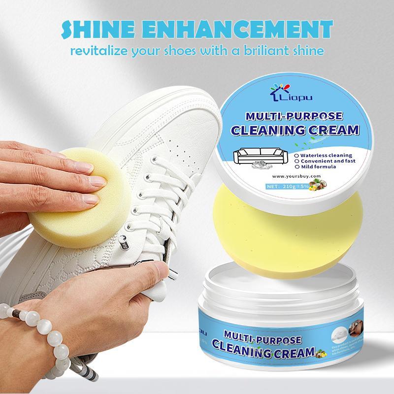White Shoe Paste Cleaning Kit - Rubber & Leather Sneaker Stain Remover Cream - Waterless No-Rinse Formula with Sponge for Footwear Care & Home Use
