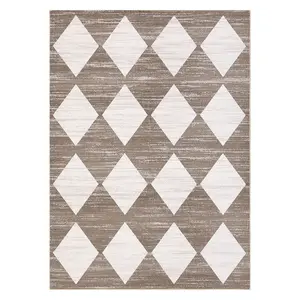 9 x 12 ft Polyester Brown Rectangular Living Room Bedroom Dining Room Modern Geometric Diamond Print Machine Washable Area Rug