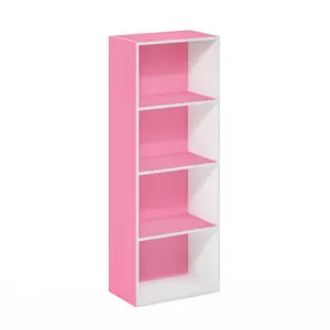 LUDER Bookcase, 4-Tier Bookshelf, Open Shelf Bookcase, 9.3 x 15.6 x 41.7, for Living Room Bedroom Home Office, Pink/White