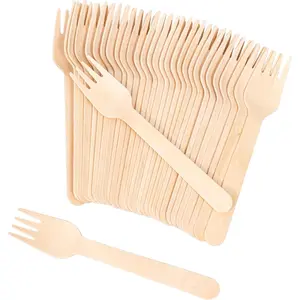 Disposable Wood Cutlery Forks 100 Pack Wooden Forks Disposable,Biodegradable and Earth Friendly, 6.3 Inch Length Wood Forks
