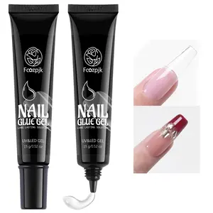 Fcozpjk Soft Gel Nail Tips Glue, 2Pcs 15ml Super Strong Semi Solid Nail Glue Gel UV Light Curing Needed Glue for Press On Clear False Tips Bonding Acrylic Nails Extension Home Manicure