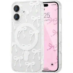 For iPhone 16 16E 16 Pro 16 ProMax 16 Plus 15 14 13 12 11 17 Series Wireless Slim Clear Ribbon Aesthetic Phone Case Anti-Yellowing Shockproof Protective Cover for Women Girls White