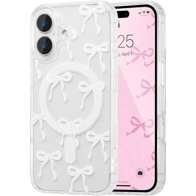 Magnetic Smartphone Casing - Wireless Slim Ribbon Bow Protector, Anti-Yellowing Shockproof Accessories, Magnetic Attachment for Quick Snaps, Compatible with iPhone 11-17/17 Pro/17 Pro Max/17 Air/12-16/16 E/16 Pro/16 Pro Max/16 Plus (White, for Women), Dev