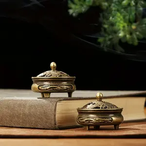 A high-grade copper alloy burner, designed with dragon and phoenix patterns, perfect for home office, yoga, tea ceremony, and indoor meditation