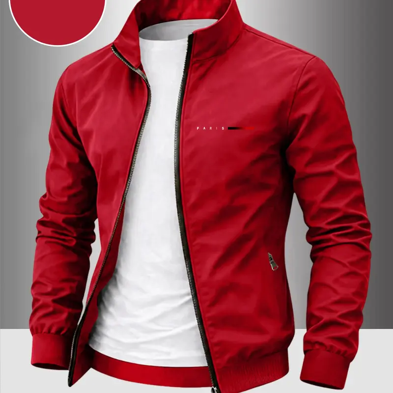 Men's Paris Gradient Line Print Stand Collar Long Sleeve Casual Jacket, Versatile Fall Winter Lightweight Casual Trendy Coat, Fashion casual coats, Comfortable Fashionable Daily Wear, Ideal Father's Gift