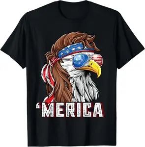 Merica USA American Flag Patriotic 4th of July Bald Eagle T-Shirt