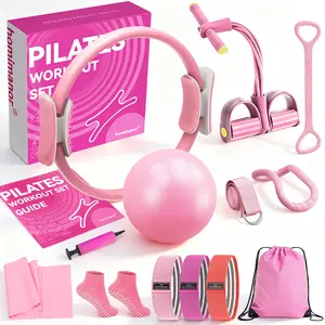 homimanor Pilates Ring Set for Women Home Workout, Pilates Equipment Set for Beginners with 15'' Magic Circle, 9.8" Yoga Ball and Resistance Bands, Pilates Kit for Full Body Toning