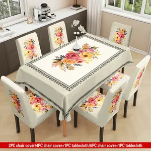 2/5/7PCS Restaurant Chair Tablecloth Covers, Simple Fresh Floral Print, Elastic Polyester Dining Chair Slipcovers, Sewn-Closed Design, Detachable for Cleaning, Suitable for Home, Office and Hotel Chair Decoration, Stretch Chair Slipcovers