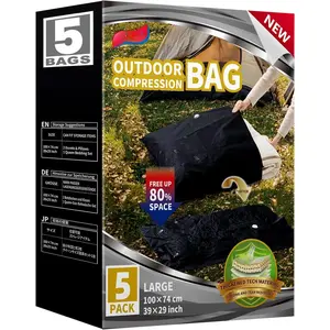 5 Pack Outdoor Vacuum Storage Bags, Travel Compression Bags (39x29 inch), -Proof Vacuum Seal for Camping, Cushion, Clothing, , Wearproof, Punctureproof