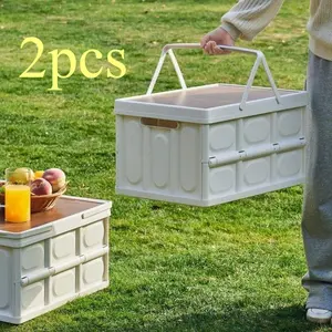 2pcs Portable Collapsible White Storage Box – No More Mess! Sleek design that works for car, closet or kitchen—grab the handle & go