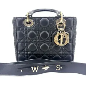 Pre-owned Dior Christian Small Lady ABCDior Black Cannage Lambskin Top Handle Shoulder Crossbody Bag