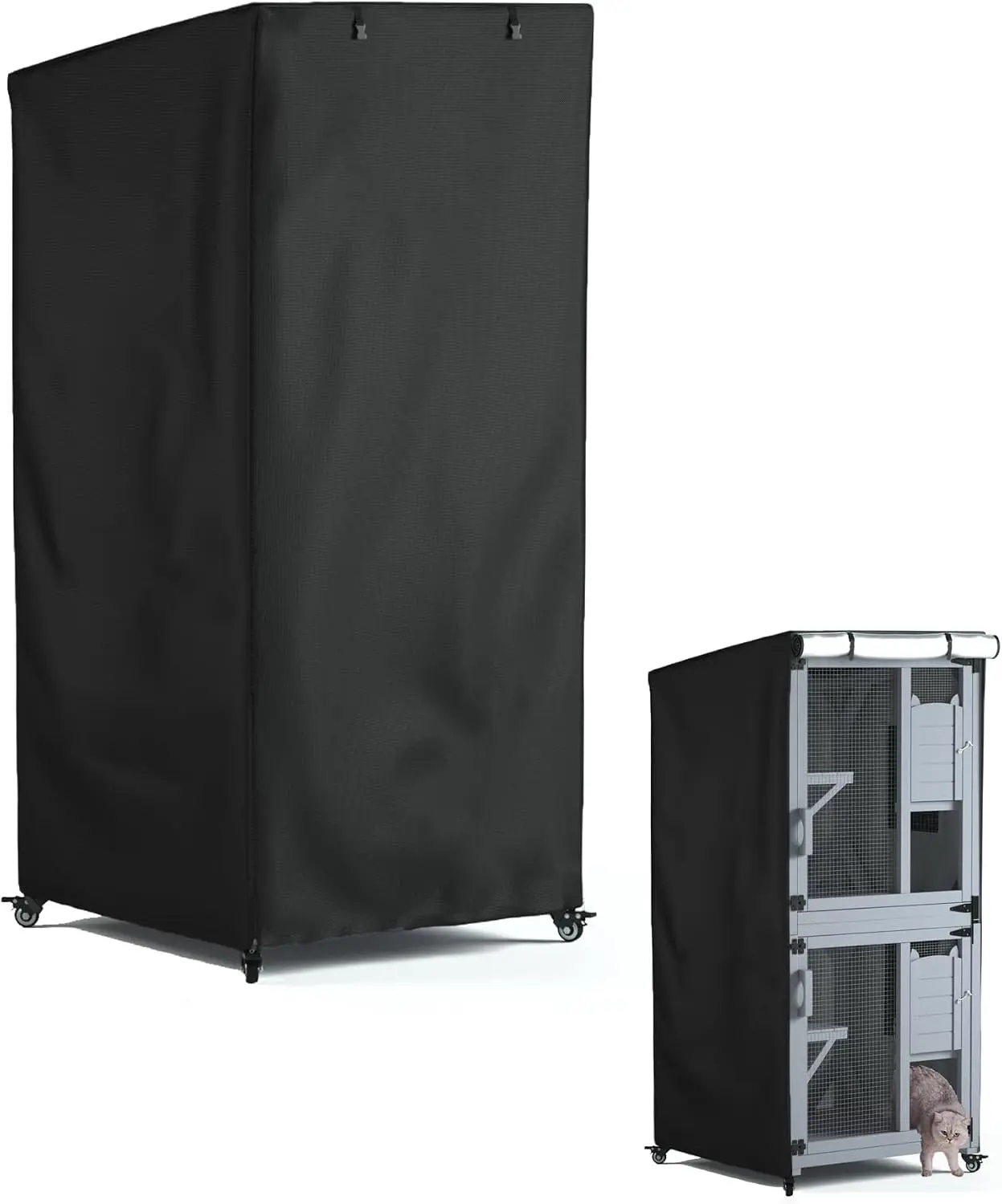 Super Waterproof 600D Heavy Duty Outdoor Cat House Cover Feral Cattery Cat Enclosure Rain Sheet 32x32x71 inch Cover only Black
