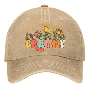 Neon Floral 'My Favorite People Call Me Grammy' Sign Hats Vintage Washed Baseball Cap