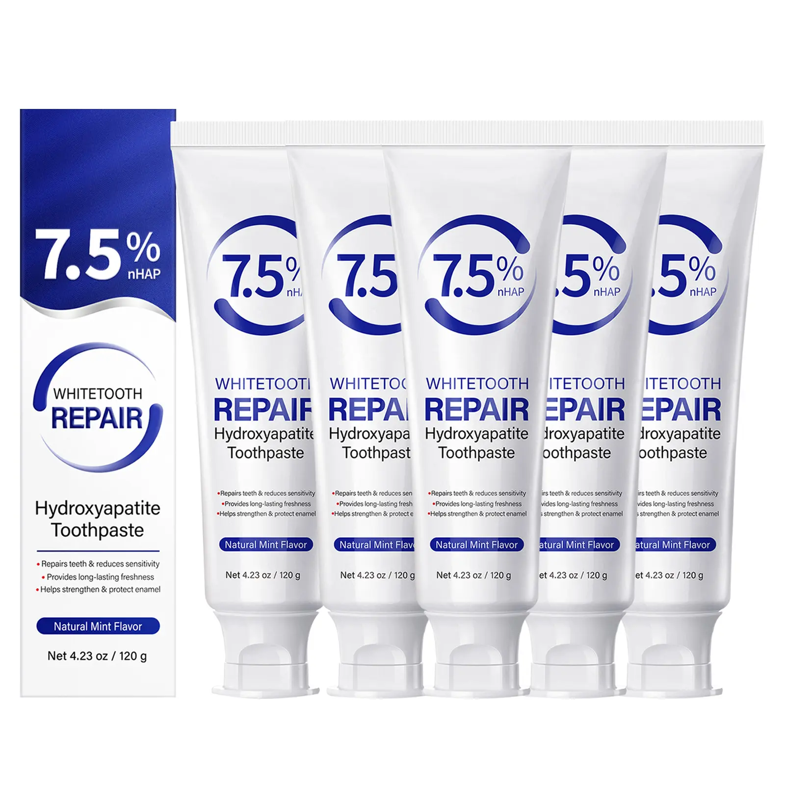 Family Pack 7.5% Hydroxyapatite Paste Toothpaste - Fluoride-Free Sensitive Whitening Formula for Teeth Sensitivity Solutions, Enamel Repair, Anti-Cavity Protection, Refreshing Flavor, White Teeth Enhancement, Paste Toothpastes