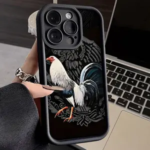 Majestic Rooster Pattern Man's Phone Case for iPhone 16 15 14 Pro Max 13 12 11 XR XS Plus Shockproof Drop Protection Rugged Durable Silicone Cover Cellphone Protective Smartphone Casing Personalized Protector