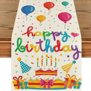 1pc,Seasonal Kitchen Table Decorations, Birthday Cake Gift Hat Candlelight Happy Birthday Tablecloth, Family Party Decoration